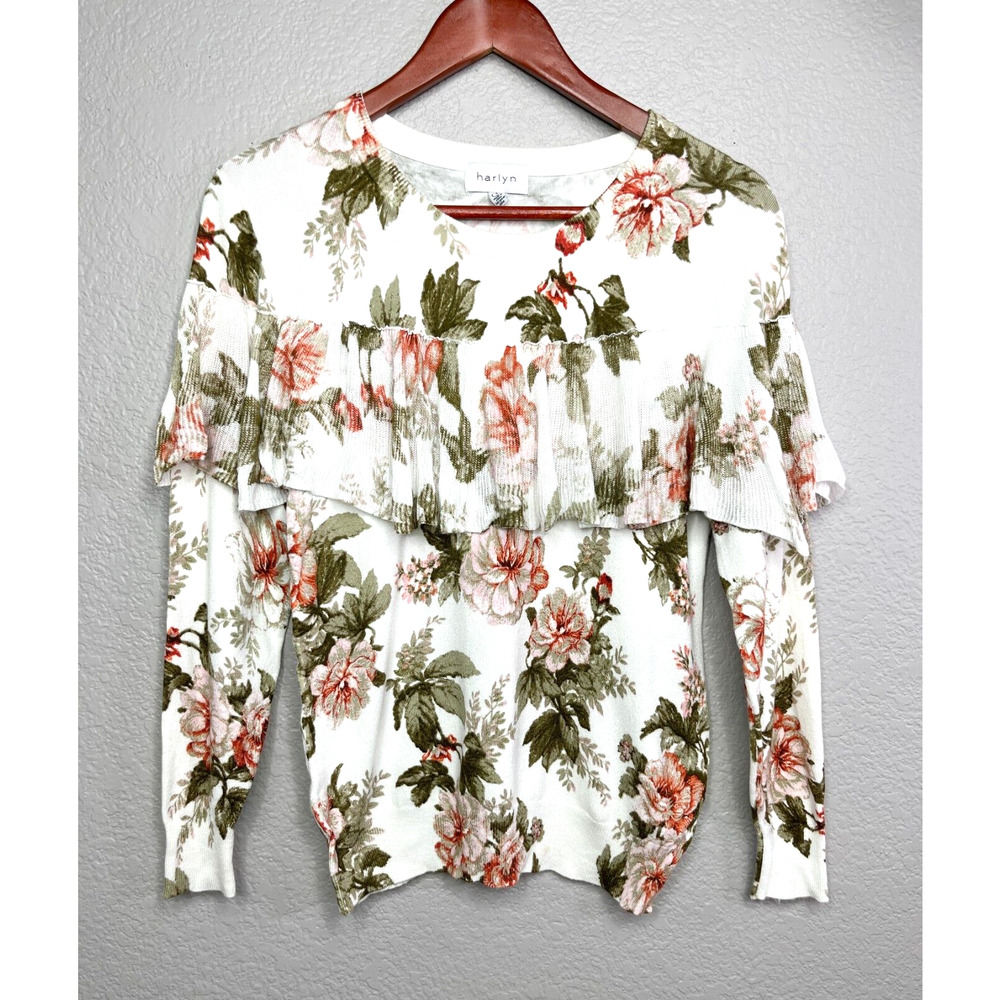 Anthropologie Harlyn Size Small Floral Ruffle Sweater - Cottagecore, Romantic